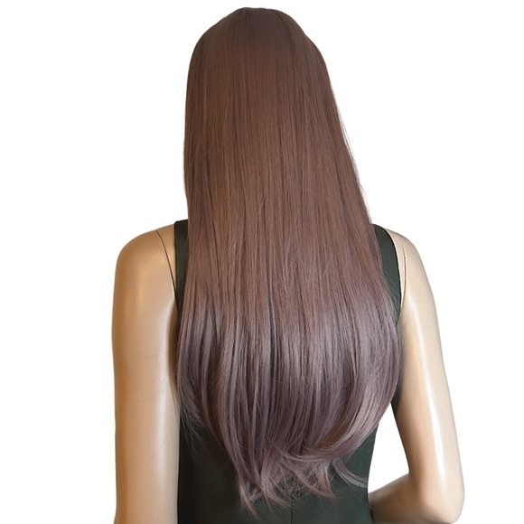 Long 22" Synthetic Wig Princess Cut w/ Bangs Dusty Pink Natural Everyday NIP - Picture 8 of 11